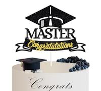 Congratulations Master Cake Topper, Master's Degree Survivor, Mastered It, College University Graduation Party Decorations Black Glitter