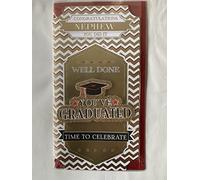 Congratulations Nephew You Did It Well Done You've Graduated Time To Celebrate Graduation Card Gold/White-Zigzags/Words/Hat 3D/Glitter/Foil Detail(PRELUDE41563)