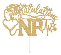 Congratulations NP Cake Topper, Congrats Nurse Practitioner Degree, Class of 2026 Nursing School Graduation Party Decoration Supplies, Gold Glitter