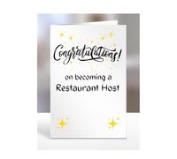 Congratulations on becoming a Restaurant Host, card for men, women, him, her, colleague, boss, manager, supervisor, friend, gifts or presents, A5-211b_277