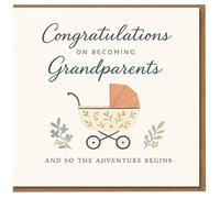 Congratulations on Becoming Grandparents Card - New Grandparent Congratulations Card with Pram Illustration - And So the Adventure Begins - Greeting for New Grandparents