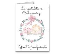 Congratulations On Becoming great grandparents Card New Baby girl (envelope included)