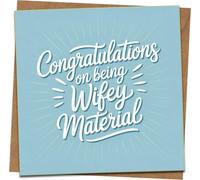 Congratulations on Being Wifey Material Greeting Card, 145mm x 145mm, Engagement Bridal Shower Wedding Congratulations, Blue Square Card with Kraft Envelope