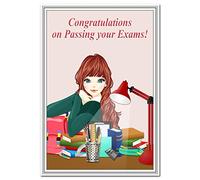 Congratulations on Passing Exams Cards - Success Well Done - Special Congrats Exam Results - Blank Inside to Write own Message - Greeting Card - Girl Student at Desk