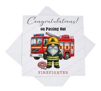 Congratulations on Passing Out Firefighter Card, Card for Fireman Fire Officer Gonk with Fire Engine