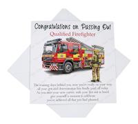 Congratulations on Passing Out Firefighter Card, Card for Newly Qualified Fireman Passing Out with Fire Engine with Poem Verse