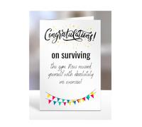 Congratulations on surviving the gym. Now reward yourself with absolutely no exercise! card, Funny Cards for, Men, Women, Friends, Mum and Dad, Hilarious, Rude, A5-357c_47