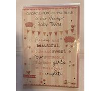 Congratulations On The Birth Of Your Beautiful Baby Twins New Baby Girl Twin Girls Born Card Pink/Silver Words/Stripes/Bunting Glitter/Foil Detail(PH41078)