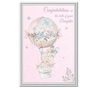 Congratulations on the birth of your Daughter card - Unique Keepsake - Beautiful Pink greetings - Celebrate the birth of Newborn girl - Watercolour art - Cute Bunny Rabbit design - Premium quality
