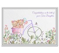 Congratulations on the birth of your Twin Daughters card - Unique Keepsake - Beautiful Pink greetings - Celebrate the birth of Newborn girl - Watercolour art - Cute Teddy Bear design - Premium quality