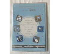 Congratulations On The Birth Of Your Twins Baby Boys Twin Boys New Baby Boy Born Birth Card Blue-Pictures/Silver Words/Circle Foil Detail(PH32725)