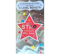 Congratulations On Your A-Level Results Card, 23x12cm, 'You're A Star Congrats Well Done!' Front, 'Knew You'd Do Brilliantly!' Inside