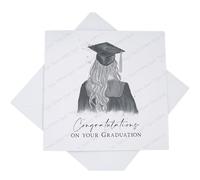 Congratulations on your Graduation Card, Card for University Graduate, Grad Girl in Cap and Gown