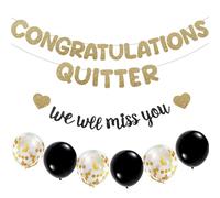 Congratulations Quitter Glitter We Will Miss You Banner, Going Away Party Decorations Farewell Decorations Party Graduation Retirement Party Decorations Sign,Black Gold Balloons, for Men Women