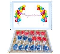 Congratulations Retro Sweet Hamper | Red & Blue Mixed Heart Lollipop Box With 15 Cherry & 15 Blue Raspberry Heart Lollipops Sweet & Tangy Candy Gift for Graduation, Work Achievements Or New Beginnings