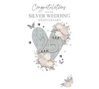 Congratulations Silver Wedding Anniversary 25 Hand-Finished Anniversary Card JGS776