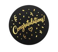 Congratulations Stickers 1.5 Inch - Black Gold Round Congratulations Labels for Engagement Promotion & Classroom Rewards, Encouragement Stickers Pack of 50