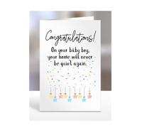 Congratulations your baby boy card, funny, joke, gifts, present, On your baby boy, your home will never be quiet again, A5-235_34