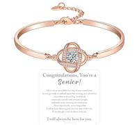 Congratulations You're A Senior Diamond Knot Bracelet, Gold Plated Stainless Steel Adjustable Cuff Bangle, Inspirational Graduation Gifts for High School & College Daughter, Niece, Friend (Rose Gold)