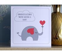 Congratulations You're Having a Baby Card - Elephant Red Hearts - New Baby Cards by Dazzilicious Designs