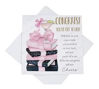 Congratulations You're Off to University Card, Congrats Exam Results Card for Her, A Level BTEC College Results Off to Uni with Poem Verse, Bookstack