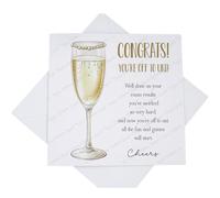 Congratulations You're Off to University Card, Congrats Exam Results Card for Him Her, A Level BTEC College Results Off to Uni with Poem Verse, Champagne Glass