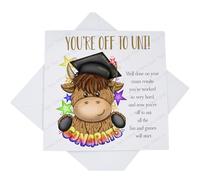 Congratulations You're Off to University Card, Congrats Highland Cow Exam Results Card for Him Her, A Level BTEC College Results Off to Uni with Poem Verse
