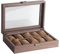 CONGRUI Watch Box Case Wooden Men Jewelry Display Storage Glass Organizer Men(10 Slots)