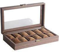 CONGRUI Watch Box Case Wooden Men Jewelry Display Storage Glass Organizer Men(12 Slots)