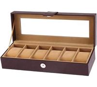 CONGRUI Watch Box Jewelry Storage Faux Leather 6 Grid Men's/Women's With Glass Cover Buckle High-End Bracelet