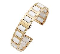 CongYi Ceramic Steel Watch Strap Men Black White Women's Stainless Steel Watch Chain Compatible With Tissot Compatible With Armani 12 13 14 15 16 17 18 20 22mm(Golden-White,17mm)