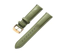 CongYi Genuine Leather Litchi Pattern Soft Leather Strap Men's Ladies Pin Buckle Elephant Grey Apricot Purple Watch Strap Accessories(Olive green gold,19mm)