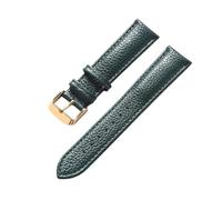 CongYi Genuine Leather Litchi Pattern Soft Leather Strap Men's Ladies Pin Buckle Elephant Grey Apricot Purple Watch Strap Accessories(Dark green gold,19mm)