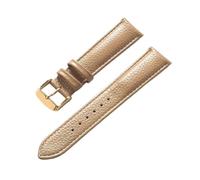 CongYi Genuine Leather Litchi Pattern Soft Leather Strap Men's Ladies Pin Buckle Elephant Grey Apricot Purple Watch Strap Accessories(Beige Gold Buckle,19mm)