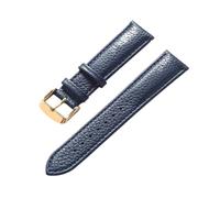 CongYi Genuine Leather Litchi Pattern Soft Leather Strap Men's Ladies Pin Buckle Elephant Grey Apricot Purple Watch Strap Accessories(Royal blue gold,19mm)