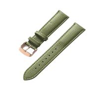 CongYi Genuine Leather Litchi Pattern Soft Leather Strap Men's Ladies Pin Buckle Elephant Grey Apricot Purple Watch Strap Accessories(Olive green rose,19mm)