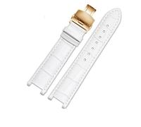 CongYi Genuine Leather Watch Strap Compatible With MK Michael Kors Mike Coles Mk2277 2425 Waterproof Sweat-Proof Notch Watch Band 20mm Wrist Strap(White-Golden-B1)