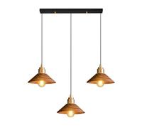 Conical Wooden Pendant Light, Brass Hanging Lamp with Walnut Shade, E27 Lighting Fixture, Industrial Dining Room Chandelier, Modern Minimalist Suspension Lamps for Kitchen Island