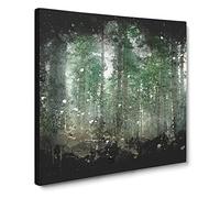 Conifer Tree Forest Vol.2 Paint Splash Modern Canvas Wall Art Print Ready to Hang, Framed Picture for Living Room Bedroom Home Office Décor, 14x14 Inch (35x35 cm)