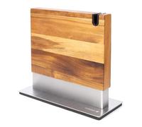 Coninx Magnetic Knife Block with Built-in Sharpener - Double-Sided Walnut Wood Knife Holder for Kitchen Counter - Strong Universal Knife Organizer with Non-Slip Base