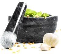 Coninx Pestle and Mortar 15CM | Solid Black Marble Herbs & Spice Grinder | Natural Stone Mortar and Pestle Set to Cook Like a Chef | Smooth Polished Outside for Comfortable grip
