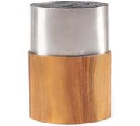 Coninx Stainless Steel Oval Knife Block with Acacia Insert - Modern Universal Knife Holder for Kitchen Counter - Space-Saving 12 Slot Knife Organizer - Non-Slip, Easy-Clean, Empty Knife Stand