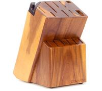 Coninx Universal Knife Block with Built-in Sharpener - 15-Slot Acacia Wood Knife Holder for Kitchen Counter - Fits Chef, Bread, Steak Knives & Scissors - Durable Non-Slip Knife Organizer Stand