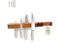 Coninx Wall Magnetic Strip Knife Holder 48 cm Acacia Wood with Removable Double Sharper Coarse & Fine with Rubber Feet - Double Row for Knife Storage - Wooden Knife Rack with Double Magnetic Row