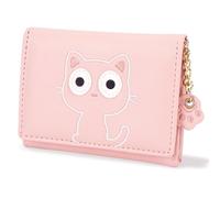 conisy Cute Slim Womens Leather Wallet,Small RFID Blocking Trifold Wallets for Girls and Ladies with ID Window (cat Pink)