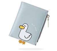 conisy Cute Wallets for Women, Leather Bifold Small Wallet with Zipper Coin Purse, RFID Blocking Wallet for Girls and Ladies (Duck Blue)