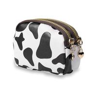 Conisy Small Coin Purse for Women Girls, Vegan Leather Cute Double Layer Change Pouch with Zipper, Ideal for Ladies Kids, Black Cow Print Coin Purse, Casual