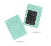 conisy Womens Slim Wallet, Minimalist Front Pocket Leather Thin Credit Card Holder with RFID Blocking (Mint Green)