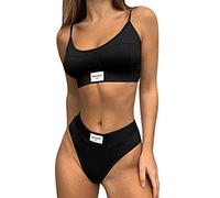 Conjunto de Bikini Push up para Mujer, Traje de baño Push-up, Cintura alta, Parte Superior de Bikini, Moda de Playa, conjunto (Black, M)
