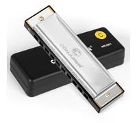 CONJURER 10 Hole C Key Diatonic Blues Harmonica, Metal Mouth Organ Silver | Brass Reed Blues Harp for Adult Beginner Amateur Musician, Portable Protective Case Ideal Music Gift for Students